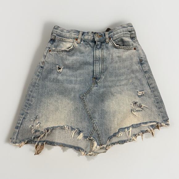Zara Woman Distressed Light Wash Denim Skirt Size US 5 - Picture 2 of 12